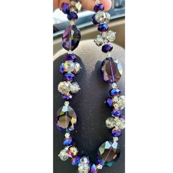 Vintage Swarovski Purple Crystal Aurora Borealis Statement Necklace Choker - Picture 9 of 9